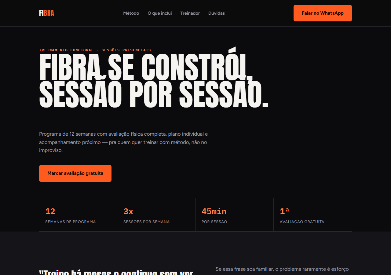 Landing page da Fibra Treinamento Funcional